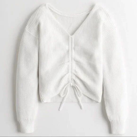 Hollister Reversible Cinch Front Cotton Blend Knit Sweater in Gray - Picture 1 of 11